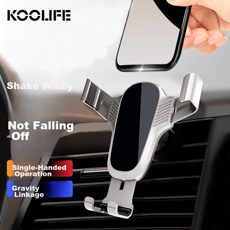 KOOLIFE Car Phone Holder, Metal Gravity Automatic Retractable Air Vent Mount for Car Navigation, Air Conditioning Vent Phone Stand