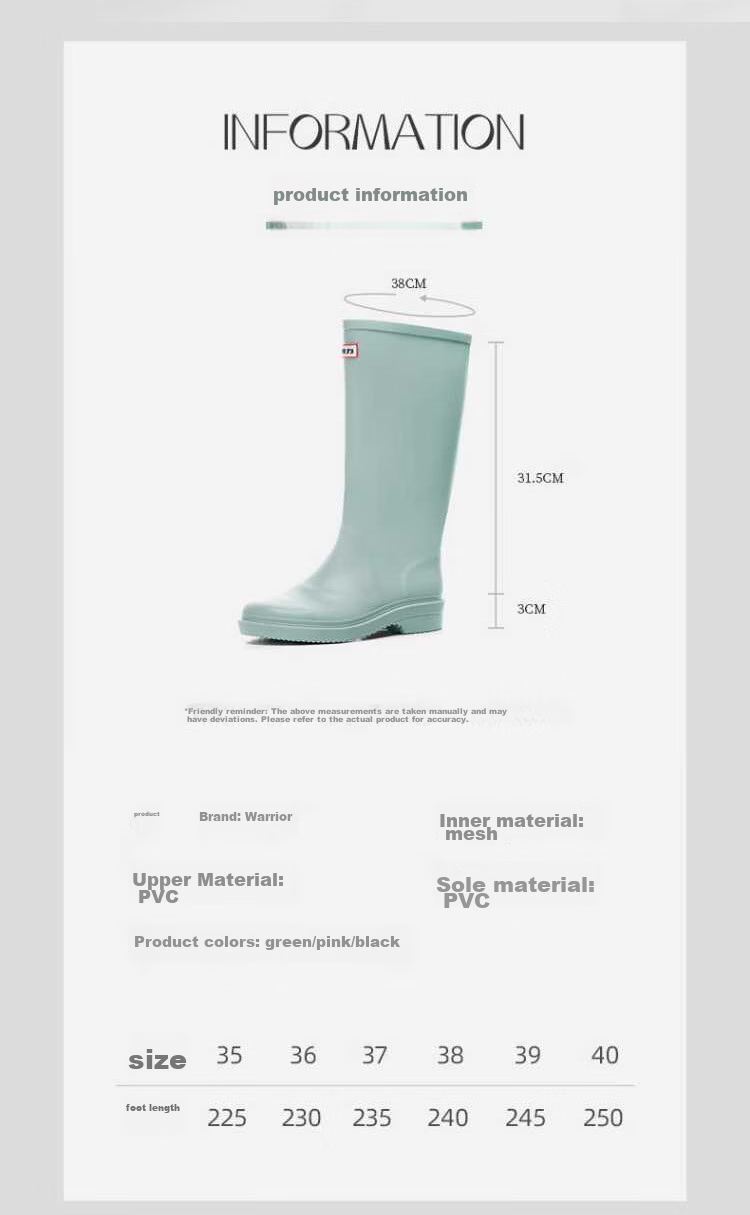 Warrior Rain Boots for Women, Fashionable Adult Tall Rain Boots, Water Shoes, Rubber Shoes, Overshoes, Water Boots HXLO33 Khaki Size 36 2