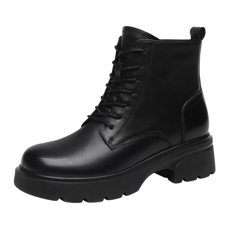 Red Dragonfly 7-Hole Martin Boots Women Thick Sole Height Increasing Short Punk Style Leather Boots WTC340571B Black Size 40