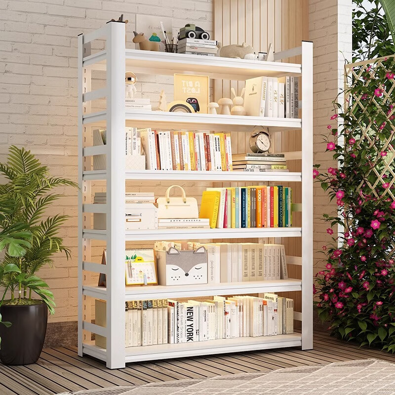 Moxiao Steel Bookshelf, Multi-Tier Floor-Standing Bookcase, Home Storage Rack for Students And Living Room, Book Storage Shelf, White, 60*40*118