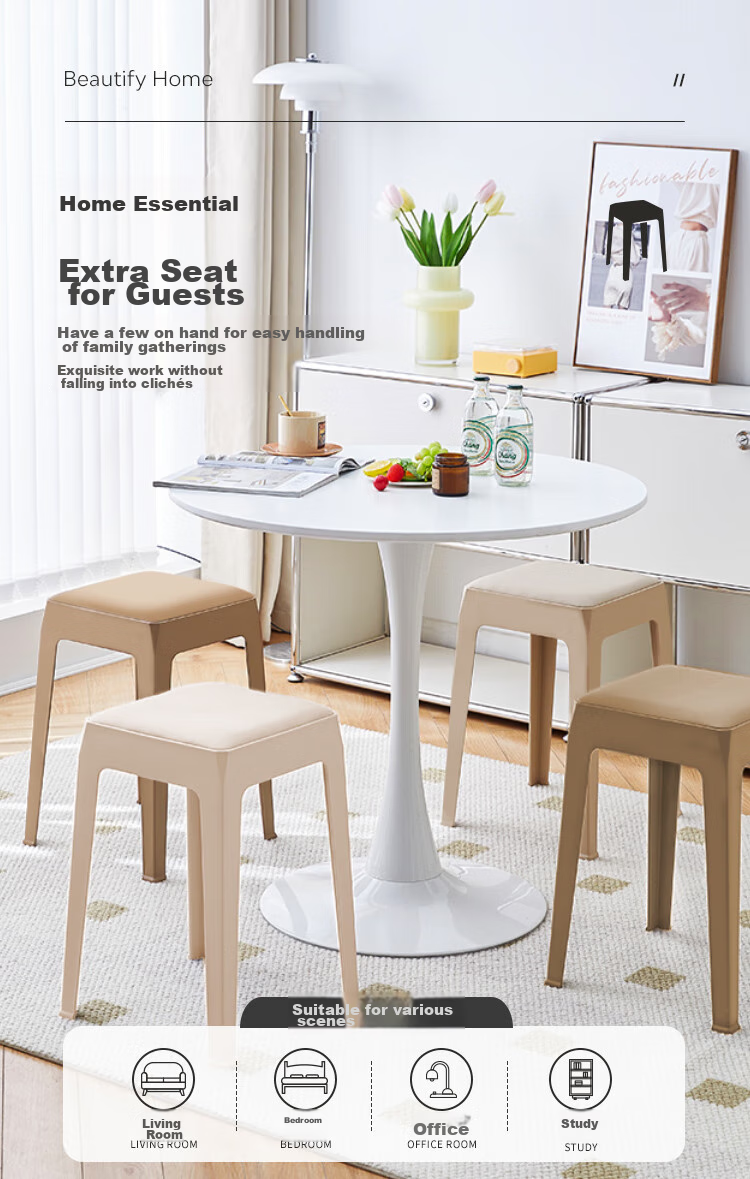 Xitianlong Thickened Plastic Stool, Household Dining Chair, High Stool, Living Room Stackable Comfortable Non-Slip Stool, Gray Seat, 1 Piece 3