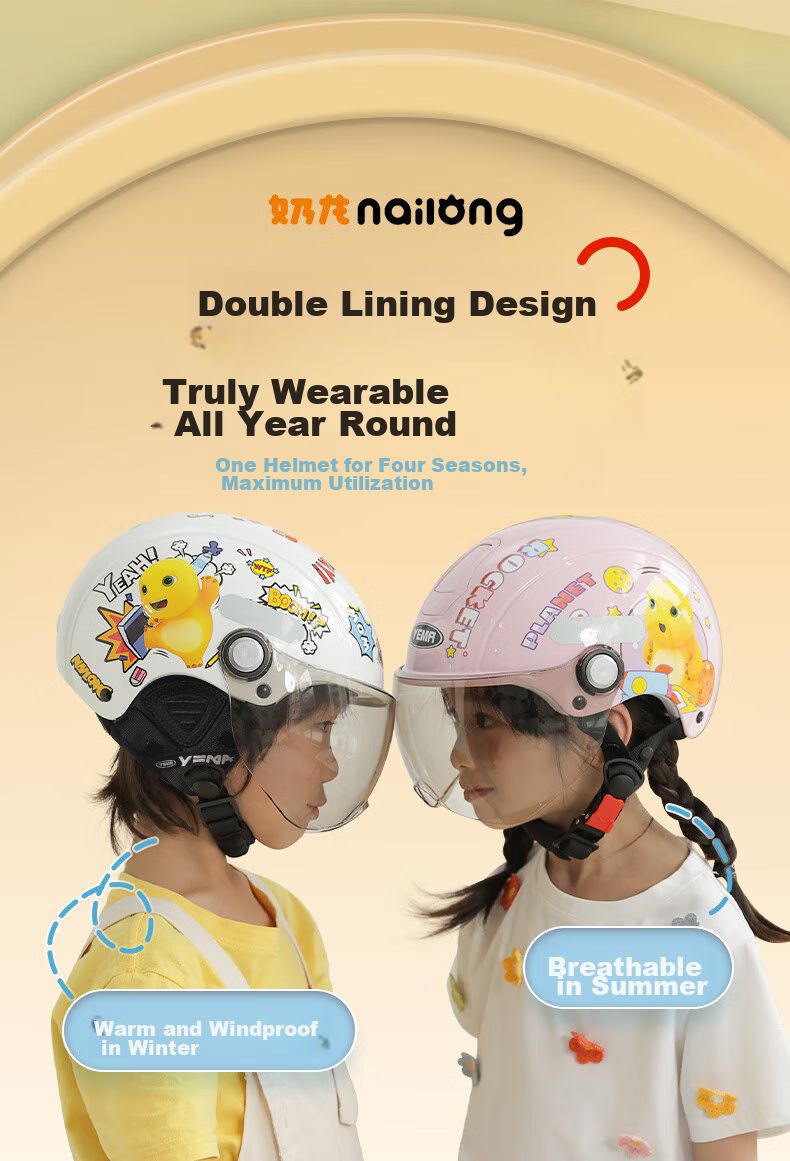 YEMA (YEMA) [Nailong Collaboration] 3C Certified New National Standard 237S Children's Helmet Summer Half Helmet Boys Girls Electric Motorcycle Safety Helmet Pink 4