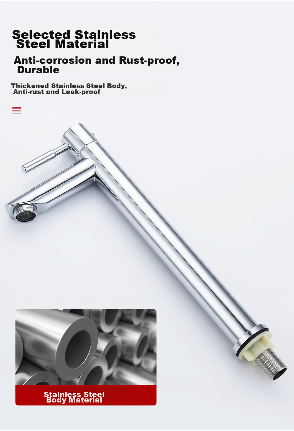 CVBAB Basin Faucet, Single Cold High Countertop Basin Faucet, Bathroom Stainless Steel Faucet CV1061 11