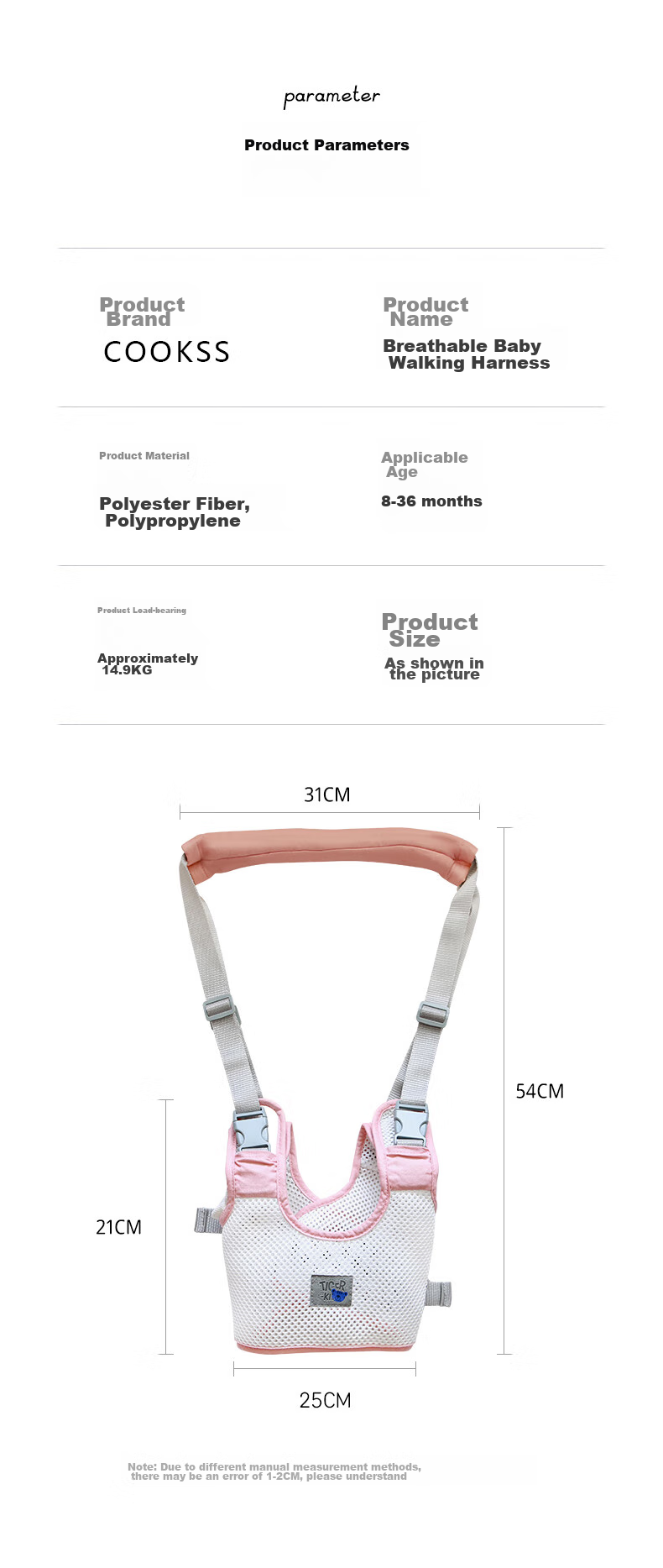 COOKSS Baby Walking Aid Harness, Toddler Learning to Walk Tool, Safety Anti-Choke Strap, All-Season Universal, Fresh Gree 10