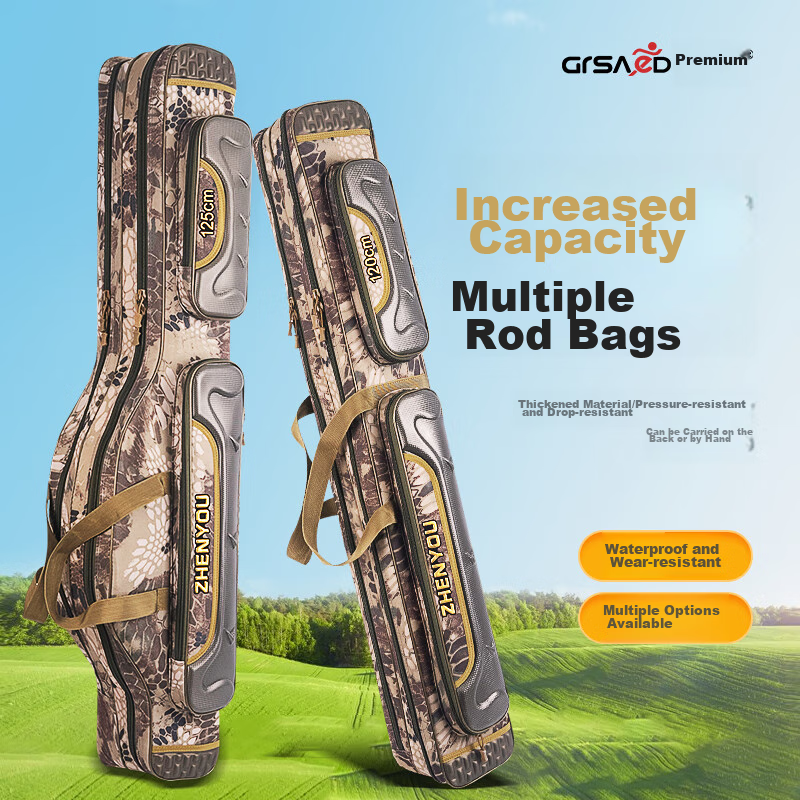 Grsaed Fishing Tackle Bag, Thickened Rod Case, Lightweight Waterproof Rod Bag, Fishing Bag, Sea Rod And Hand Rod Bag, Double-Layer 125CM, Xuanlin Patter