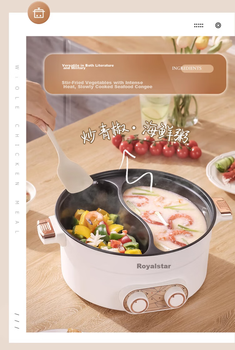 Royalstar Dual-Sided Electric Hot Pot And Wok, Multi-Functional Home Cooking Appliance, All-In Grill, Stir-Fry And Boil Function, 6L Large Capacity Non-Stick Electric Cooker RHG-136B(Y) 15