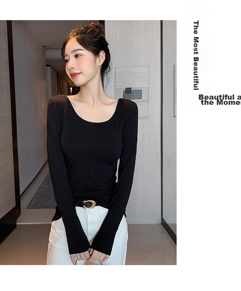 Woodpecker Modal Base Layer Women's Double U Neck Long Sleeve T-Shirt Stylish Outerwear Thin White S 18