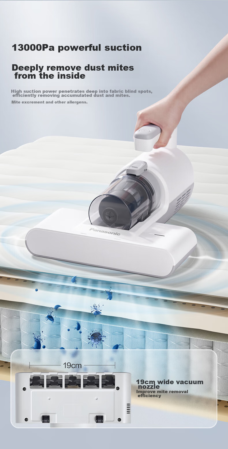 Panasonic Dust Mite Remover for Home Use Bed, Smart Dust And Mite Sensing All-In UV Sterilization Hot Air Dehumidification, Cat And Dog Hair Removal, Strong Suction Powerful Beating MC-DC11A 11