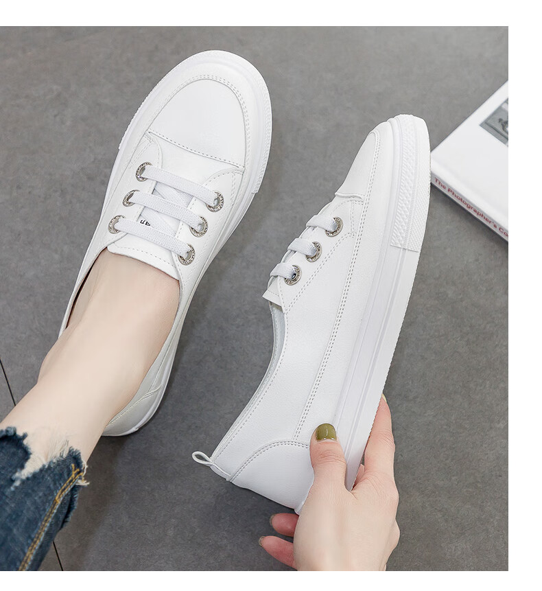 Huili Women's Shoes Spring And Summer White Sneakers Versatile Casual Flat Shoes Slip-On Breathable Soft-Soled Shoes White Size 36 11