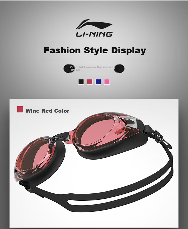 Li-Ning , Swimming Goggles for Men And Women, Adult Non-Prescription Swimming Professional Training High-Definition Waterproof Anti-Fog Protective Eyewear Swimming Glasses, Jujube Red 11
