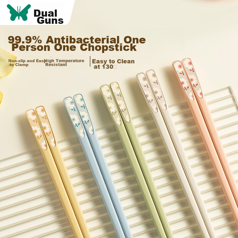 Suncha Color-Coded Antibacterial Alloy Chopsticks, Household Anti-Slip Chopsticks, Mold-Resistant, Heat-Resistant, Individually Packaged, Aesthetically Pleasing, 5 Pairs