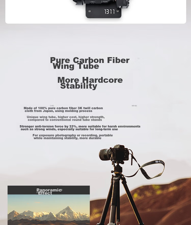 Fotopro Origin (20th Anniversary Edition), Lightweight Travel Photography Pure Carbon Fiber Irregular Design Panoramic Ball Head, Digital Camera Mirrorless Photography Tripod 6