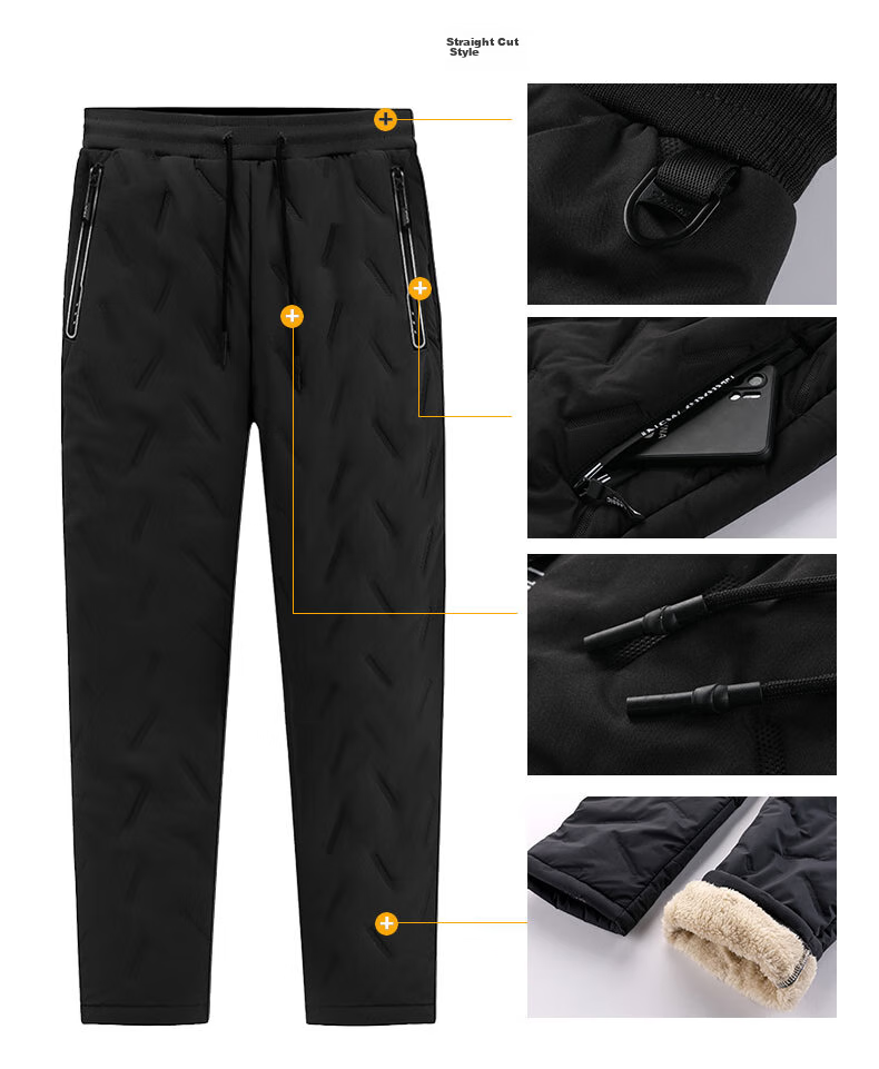 MiiOW Cotton Pants for Men, Winter Casual Plus Size, Fleece-Lined Thick Lambswool, Outdoor Workwear, Sports Warm Trousers for Me 12