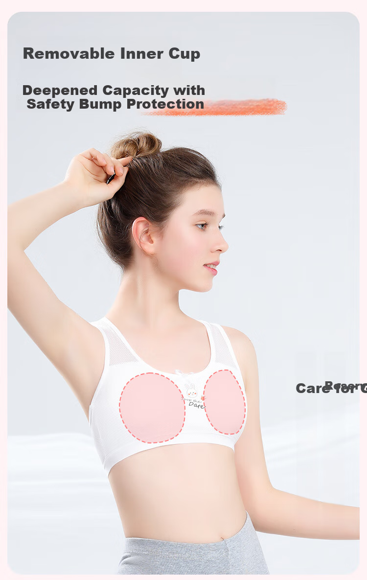 LangSha Children's Underwear, Girls' Sports Bra, Shock-Absorbing, Big Girls' Bra, Developmental Student Vest, 2 Pieces, White + White, 75A 6