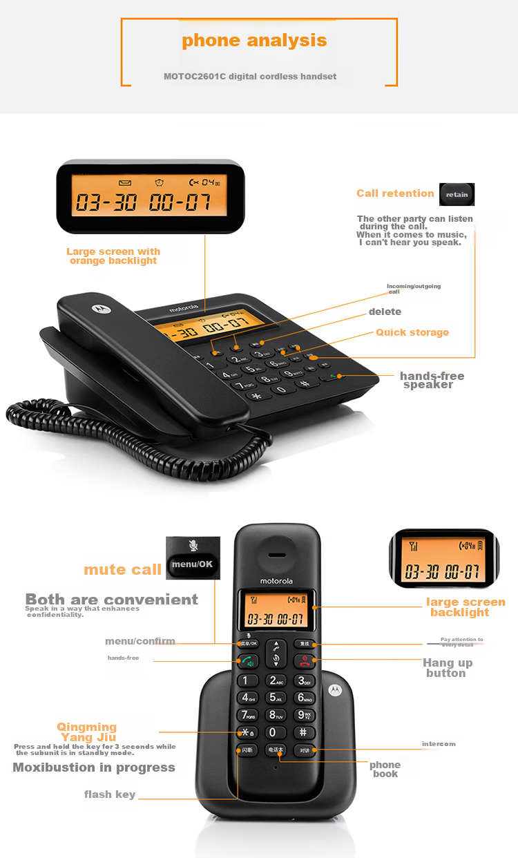 Motorola Digital Cordless Telephone, Wireless Landline Phone, Parent-Child Handset, Large Screen, Hands-Free, Voice Announce Function Requires Main Unit, C2601HC Child Handset (Black) 7