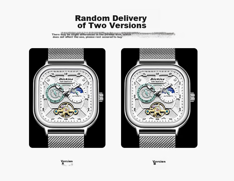 Dickies Mechanical Watch Student Men's Automatic Skeleton Watch Boyfriend Valentine's Day Gift New Year Gift Box CL579 Silver 12