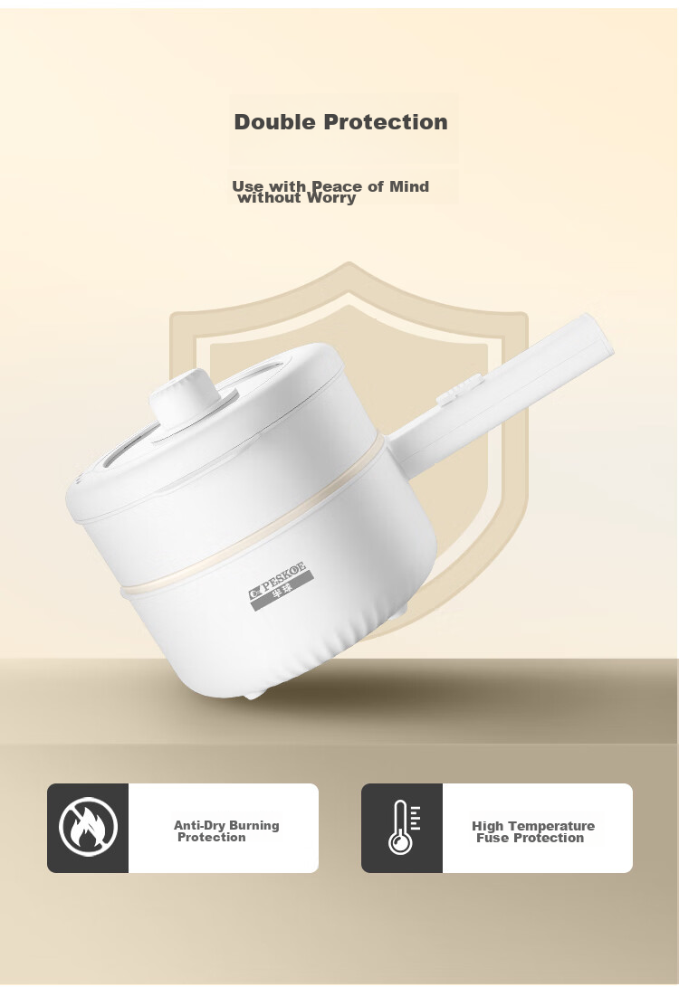 PESKOE Titanium Coated Electric Cooking Pot 1.6L Electric Hot Pot Electric Frying Pan Small Electric Pot Multifunctional Hot Pot Noodle Cooker GY-001 13