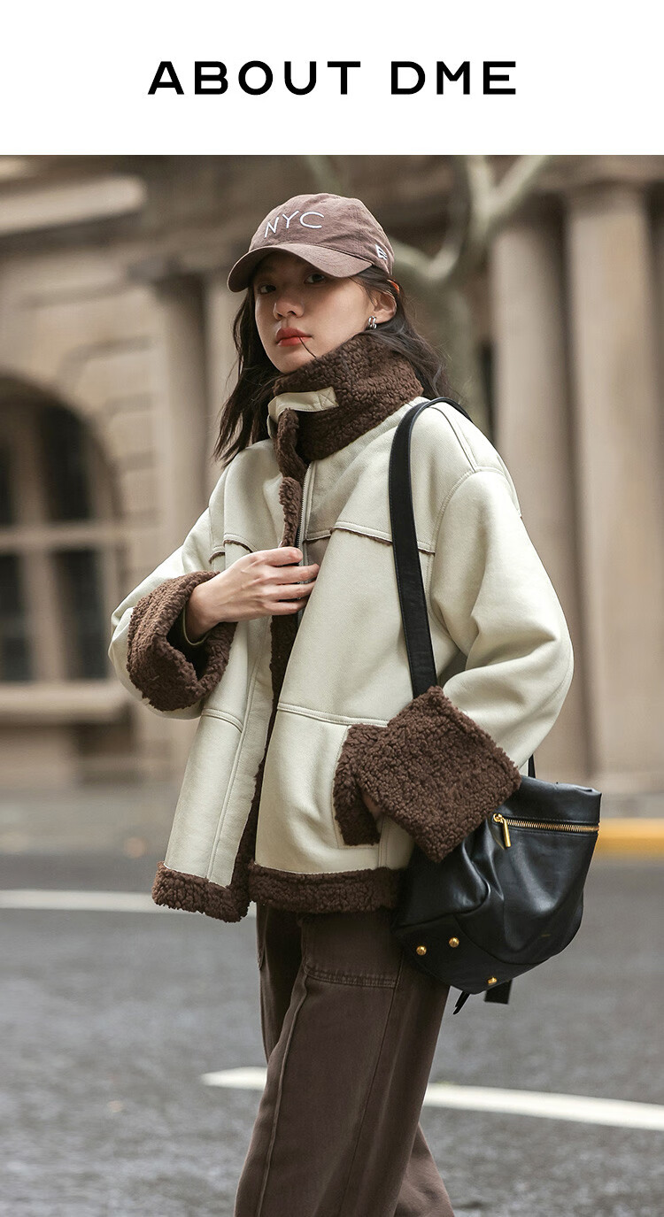 Demana Motorcycle Style Faux Shearling Winter PU Leather Patchwork Personalized Coffee Green Jacket Women Light Pea Green S 1