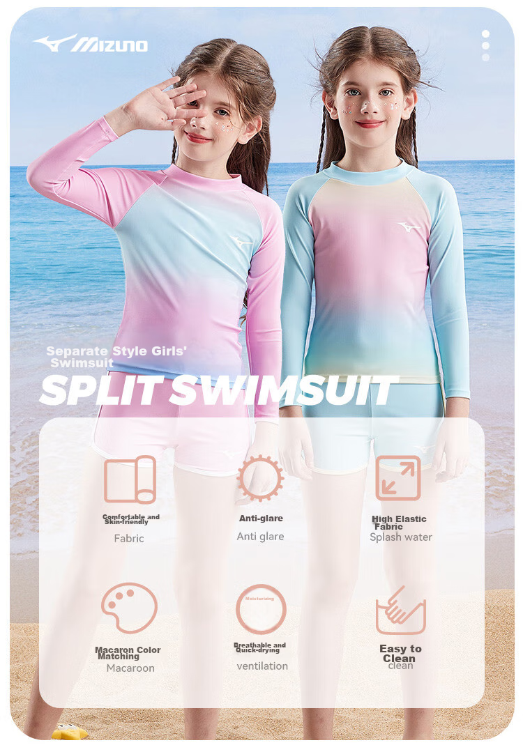MIZUNO Kids Girls Two-Piece Cute Long Sleeve Sun Protection Quick-Dry Swimwear G3402 Pink Size 150 2
