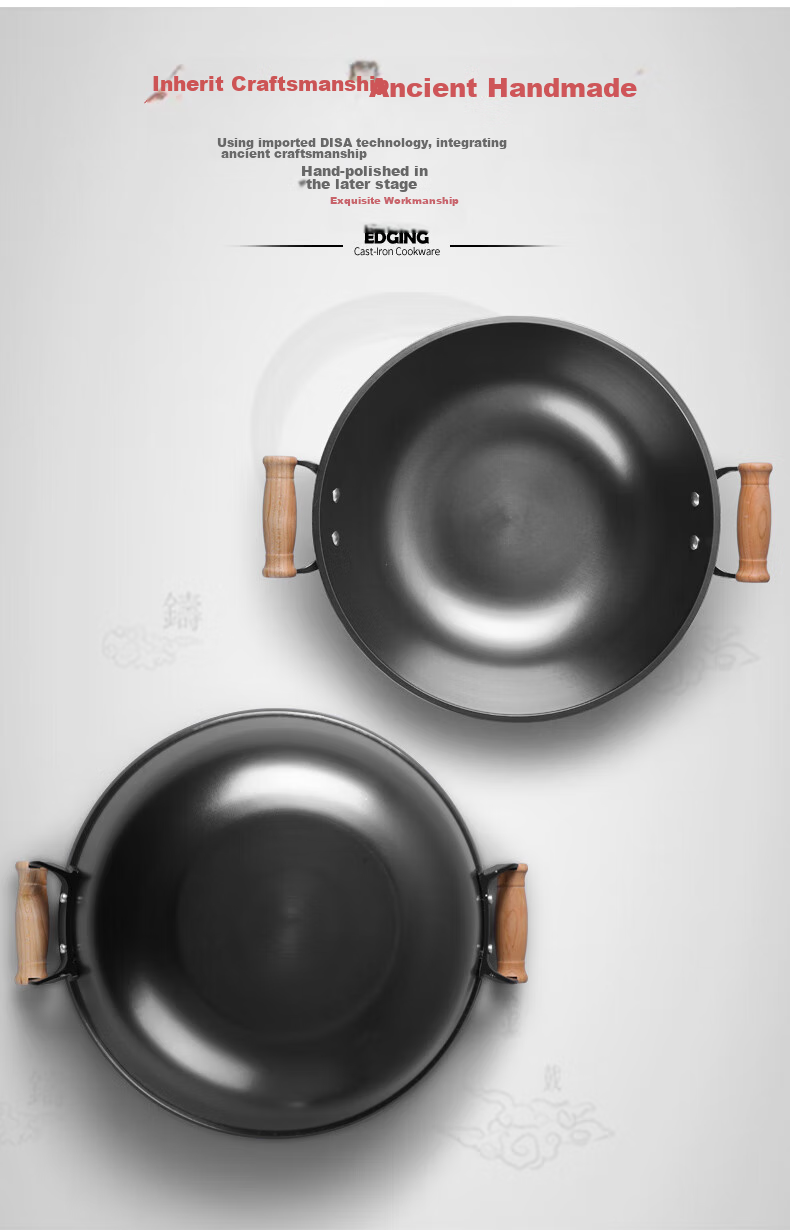 Dianjiang Cast Iron Wok, 34cm Traditional Uncoated Stir-Fry Pan, Non-Stick, Household Flat-Bottom Raw Iron Frying Pa 6