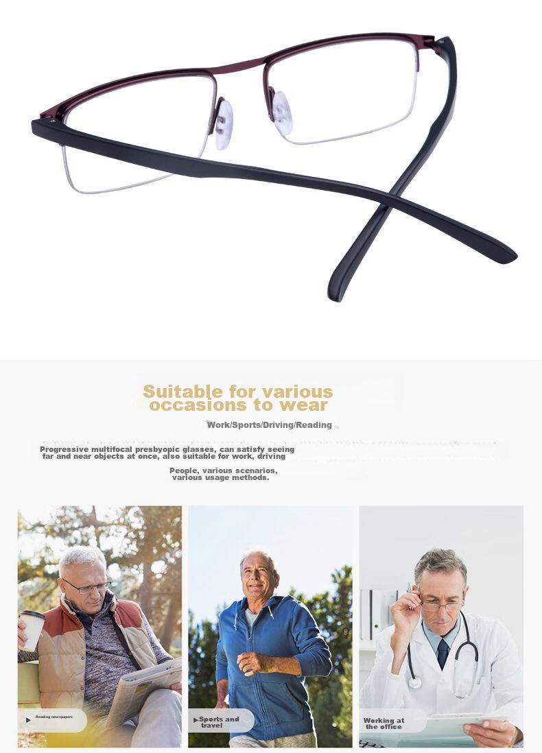 LESCA LUNETIER German Technology Automatic Zoom Reading Glasses for Men, Smart Bifocal Imported Anti-Blue Light Semi-Rimless Reading Glasses for Elderly Wome 18