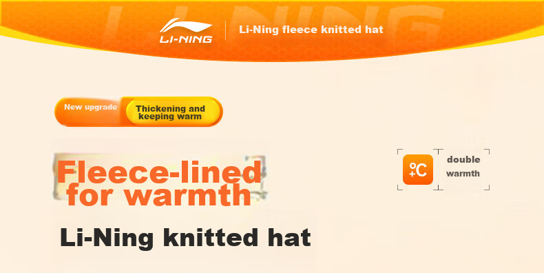 Li-Ning Hat for Men And Women, Autumn And Winter Knitted Cap, Warm Cold Hat, Sports Running Cycling Skiing Fleece-Lined Large Head Circumference Black 1