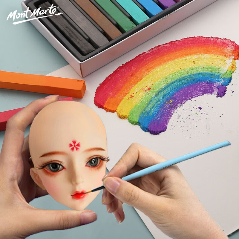 Mont Marte 12-Color Gouache Paint Set, Art Painting Pastel Chalk, Hand-Painted Coloring Tools Kit, Washable Pastels, Professional Gouache Sticks And Brushes MMPT0004 Art Sketching