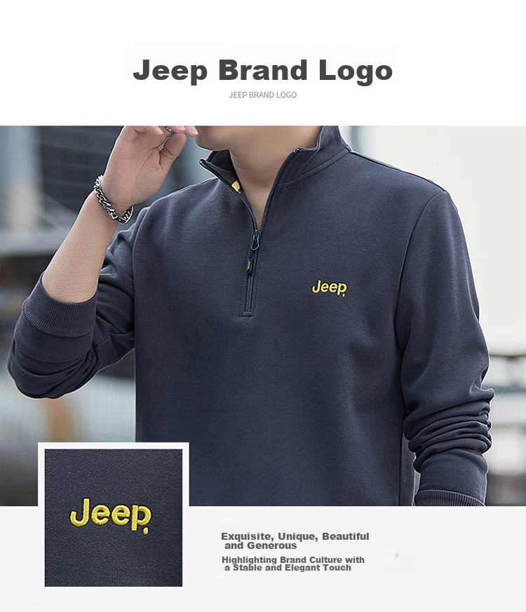 JEEP Men's Sweatshirt, Loose-Fitting Stand-Collar Long-Sleeve T-Shirt for Spring And Autumn, Casual Menswear, Army Green, 2XL 6