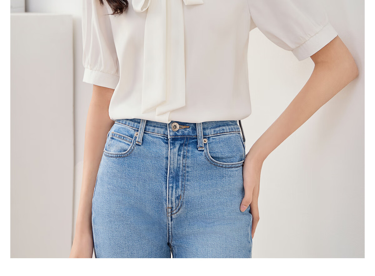Chushen Long-Sleeve Shirt for Women, Elegant Lapel Design with Bow Tie, Casual White Blouse S13KC2990 Size M 12