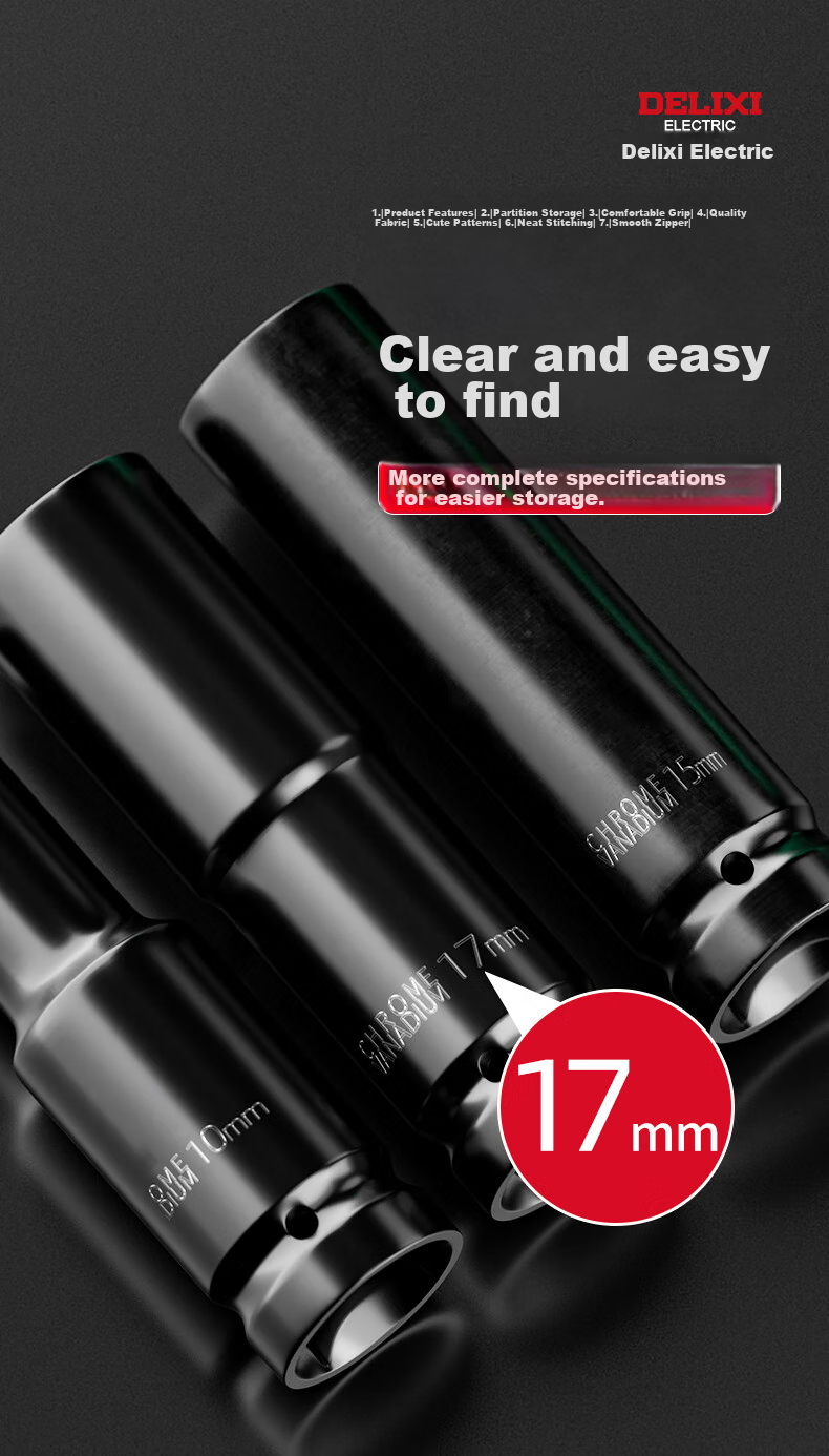 Delixi Electric Wrench Socket Set Extended Complete Electric Wrench Impact Socket Head Tool Kit 5