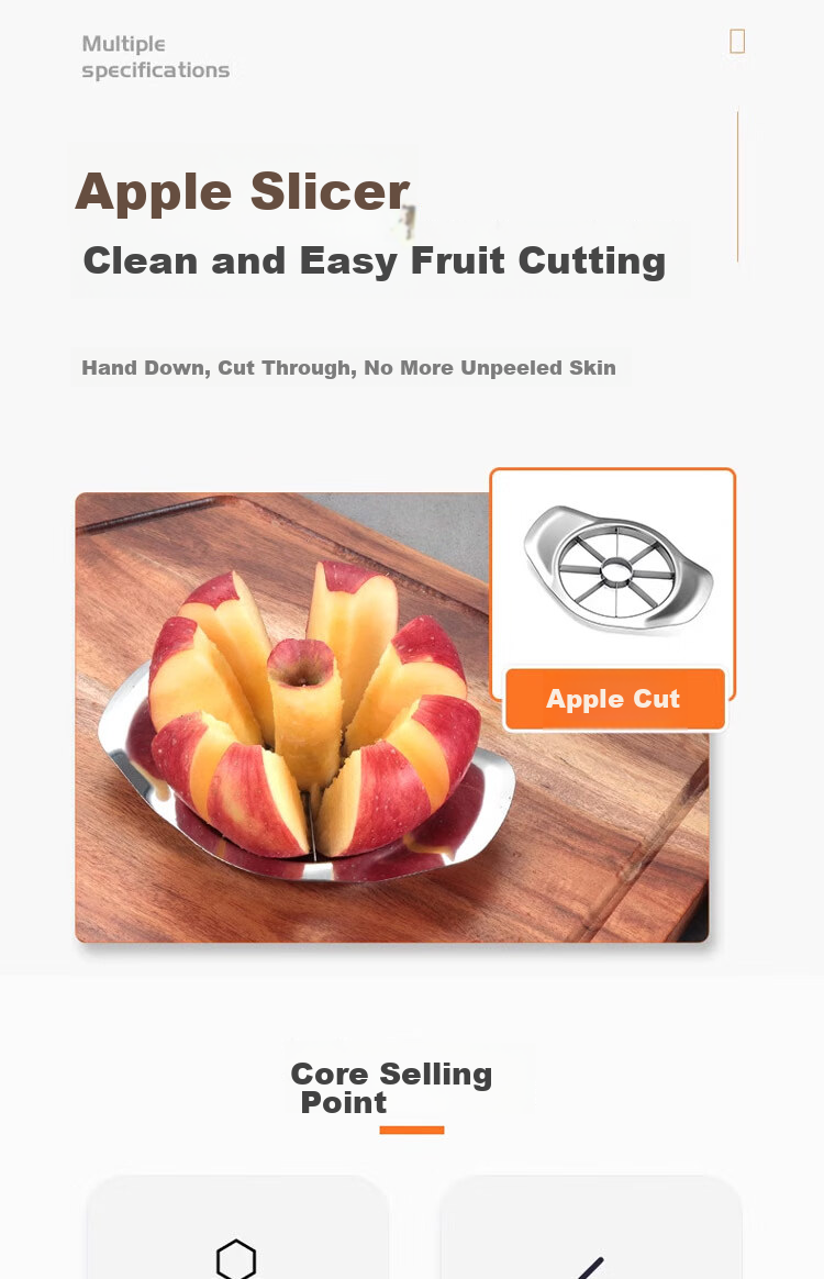Dipuer Stainless Steel Apple Cutter, Multifunctional Fruit Slicer, Pomegranate Remover, Apple Chunker, Slicer 1