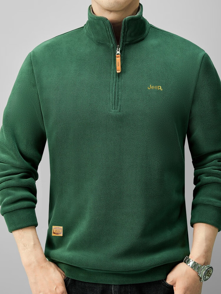JEEP Fleece-Lined Sweatshirt for Men, Loose Long-Sleeve T-Shirt, Men's Trendy Clothing, Style 053, Black, 2XL 7