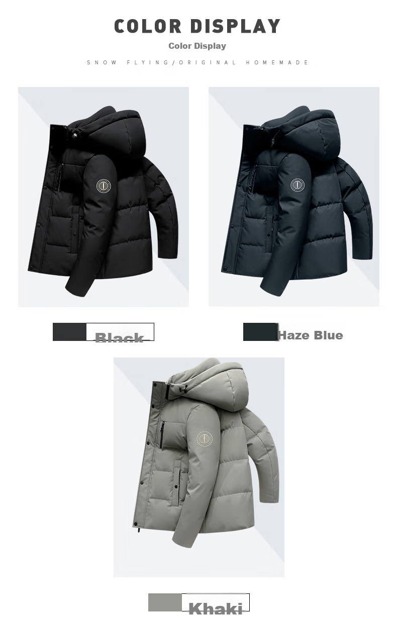 SNOWFLYING Men's Short down Jacket with Detachable Hood, Thickened Warm Casual Business Autumn And Winter Coat Menswear 185 9