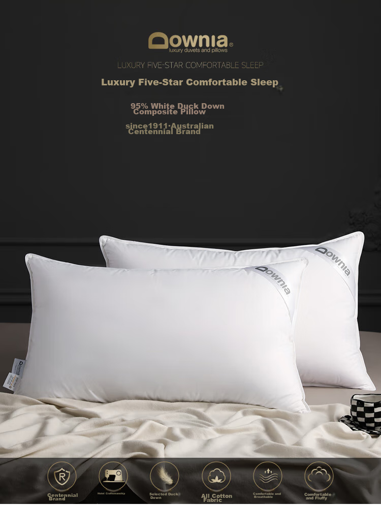 Downia Pillow, Five-Star Hotel Down Pillow, Side Sleeping Cervical Pillow, 95% White Duck down Composite Pillow, 74*48CM 1