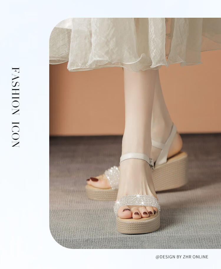 ZHR Women's Sandals, Summer Height-Increasing Soft-Soled Wedge Sandals, Comfortable Buckle Strap Women's Shoes, M582, Beige, Size 37 13