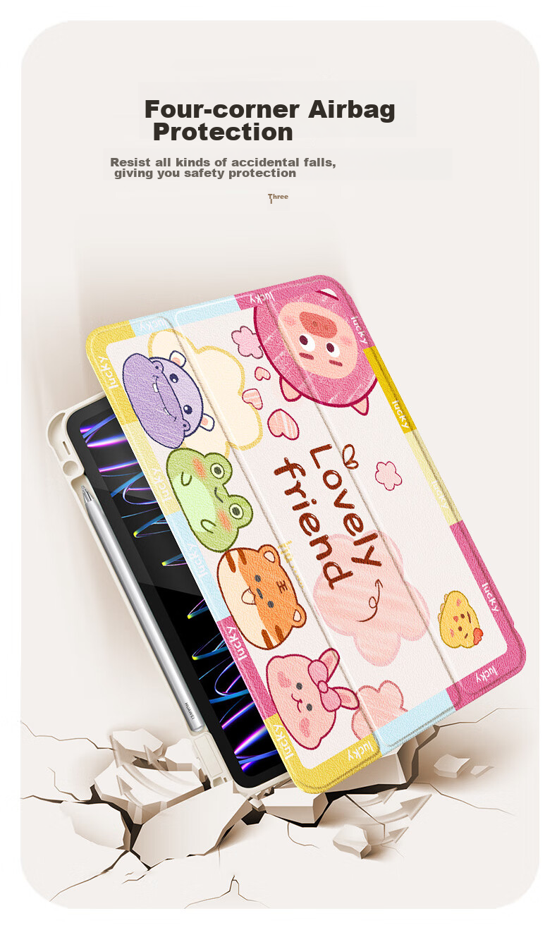 Asiwa IPad Pro 2020 Case, 11-Inch with Pencil Holder, 360-Degree Rotating, Horizontal And Vertical Support, Cartoon Painted Silicone, Shockproof, Anti-Bend, Universal for 2022/2021 Versions 7