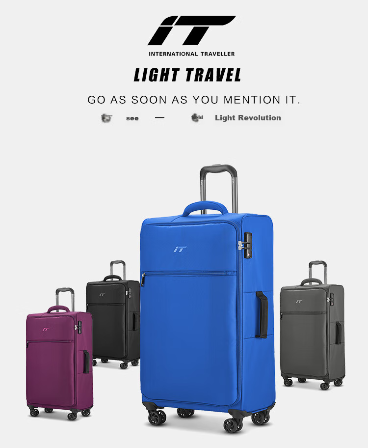 INTERNATIONAL TRAVELLER British IT Suitcase Check-In Luggage, Spinner Wheels, Ultra-Light Suitcase, 24-Inch Soft Fabric Case, 1191 Blue 1