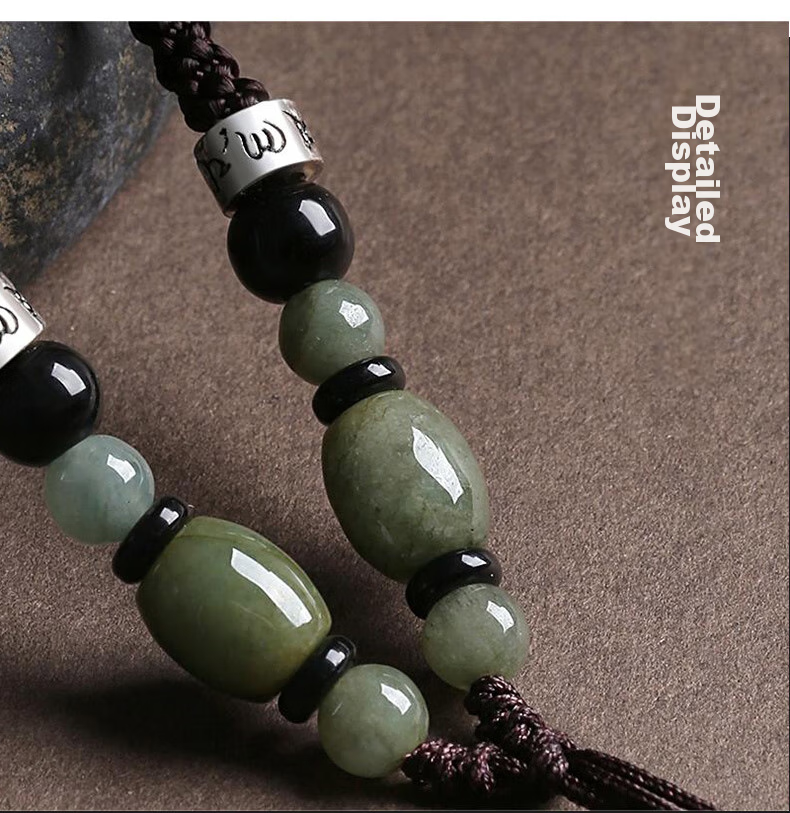 Dijing 925 Silver Jade Pendant Necklace Cord for Men And Women, High-Quality Jade Pendant with Buddha Amulet And Peace Buckle Accessory 7