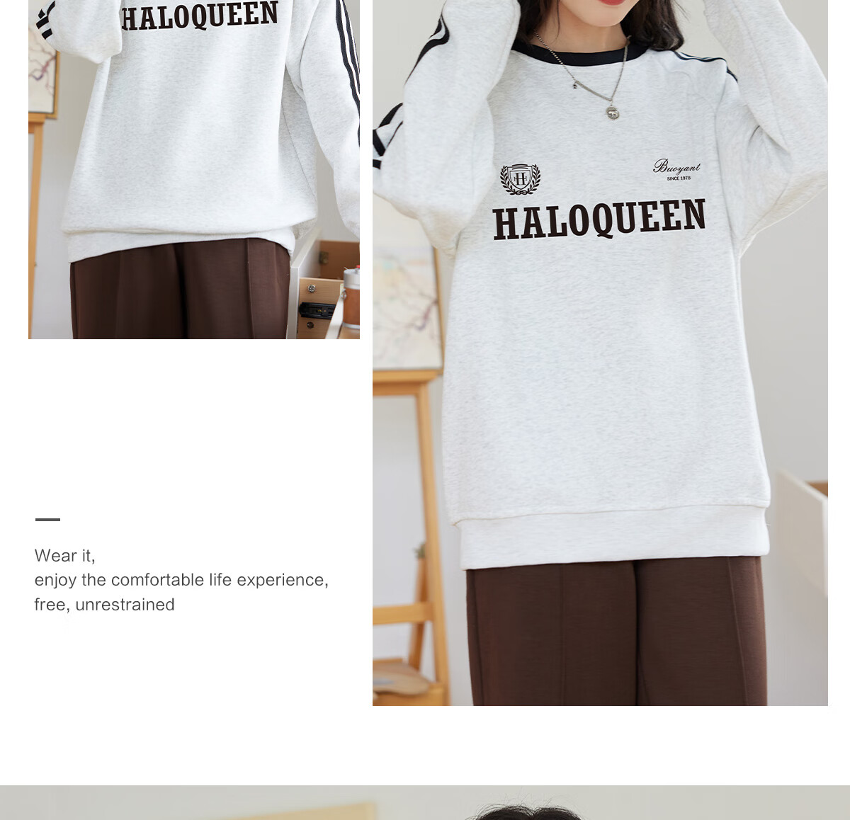 Halo Queen Women's Sweatshirt, Round Neck, Striped, Fashionable New Year Red, Casual Style, Loose-Fitting Top Jacket H143W1017 45