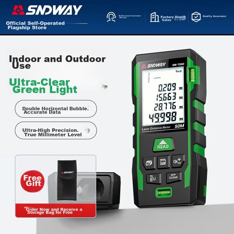 SNDWAY Laser Rangefinder, Infrared High-Precision Electronic Laser Ruler, Outdoor Measuring Device, Green Light SW-TG50Gpro