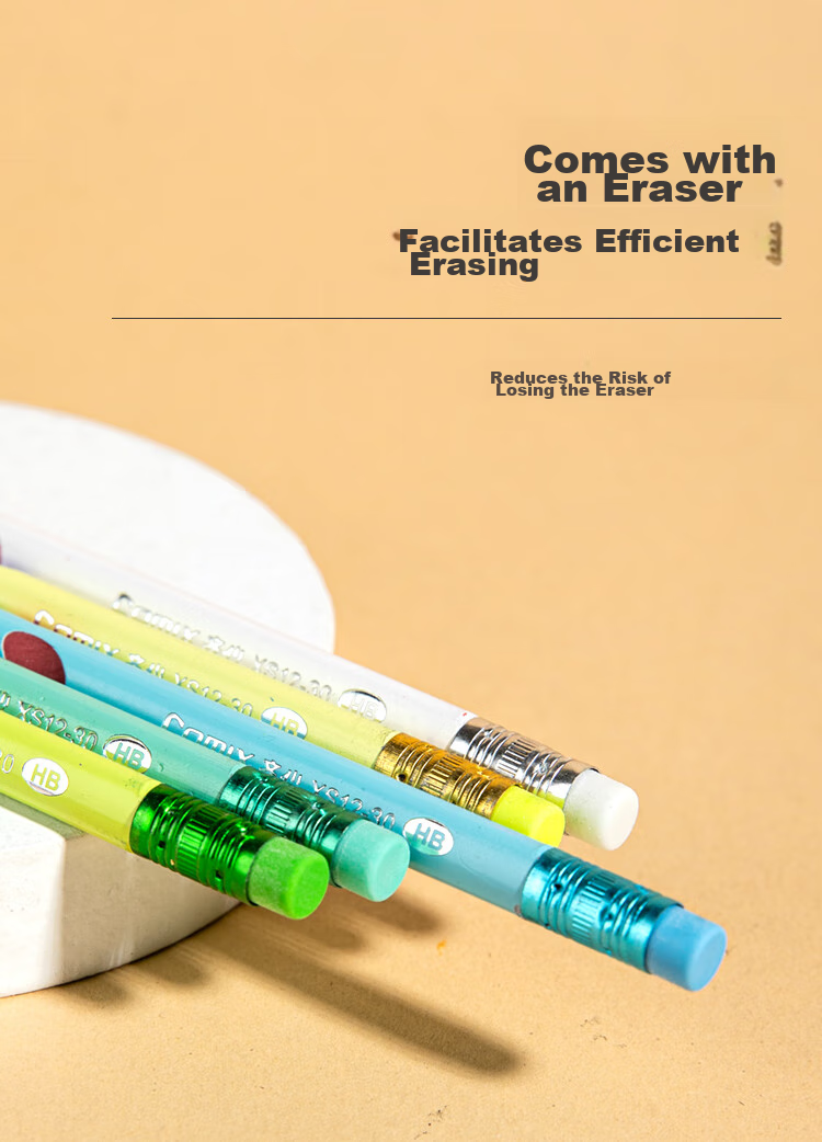 COMIX Perforated Pencils with Colorful Handles, 30 Pieces HB, Elementary School Students' Writing Practice Pencils, Children's Posture Correction, Triangular Wooden Handle Easy-Grip Pencils, Erasable with Eraser, XS12 7