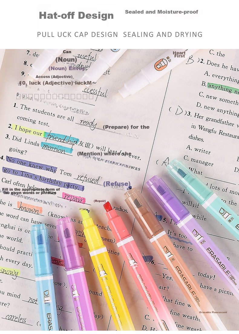 Genvana 12-Color Dual-Tip Erasable Highlighters, Office Training Key Marking Water-Based Pens, Colorful Eye-Catching, Journaling And Drawing Markers G-0545 5