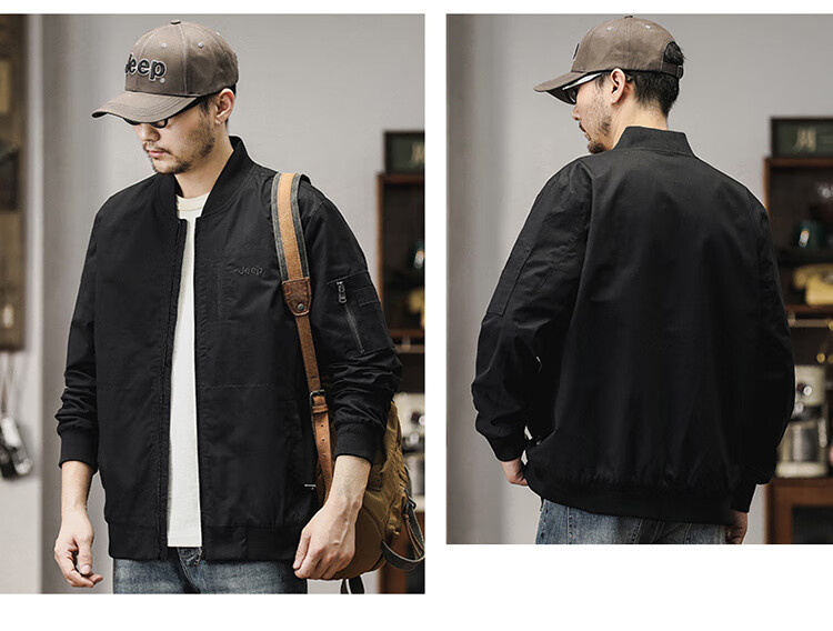 JEEP Men's Jacket, Spring And Autumn Workwear Baseball Collar Casual Clothing, Army Green, Size M 9