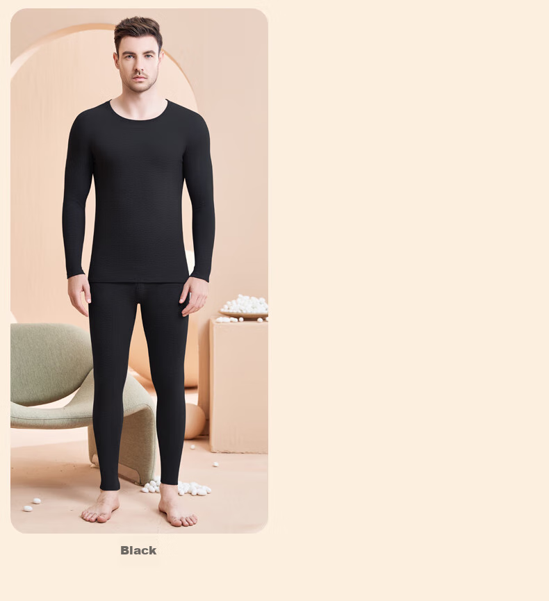 Hengyuanxiang [Cashmere Silk] Autumn And Winter 10A Grade Antibacterial Anti-Mite Thermal Underwear Men's Autumn Top And Pants Set, Black 9