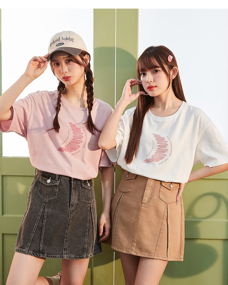 TonLion 2025 Women's Round Neck Short-Sleeve T-Shirt with Front Chest Print, Off-White, M 14
