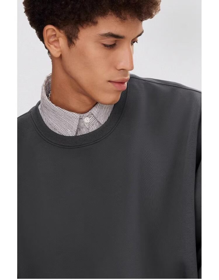 GENIOLAMODE Fleece-Lined Crew Neck Sweatshirt for Men, Autumn And Winter Heavyweight 420G Thick Long-Sleeve Top without Hood, Trendy Style, Dark Gray, 3XL 14