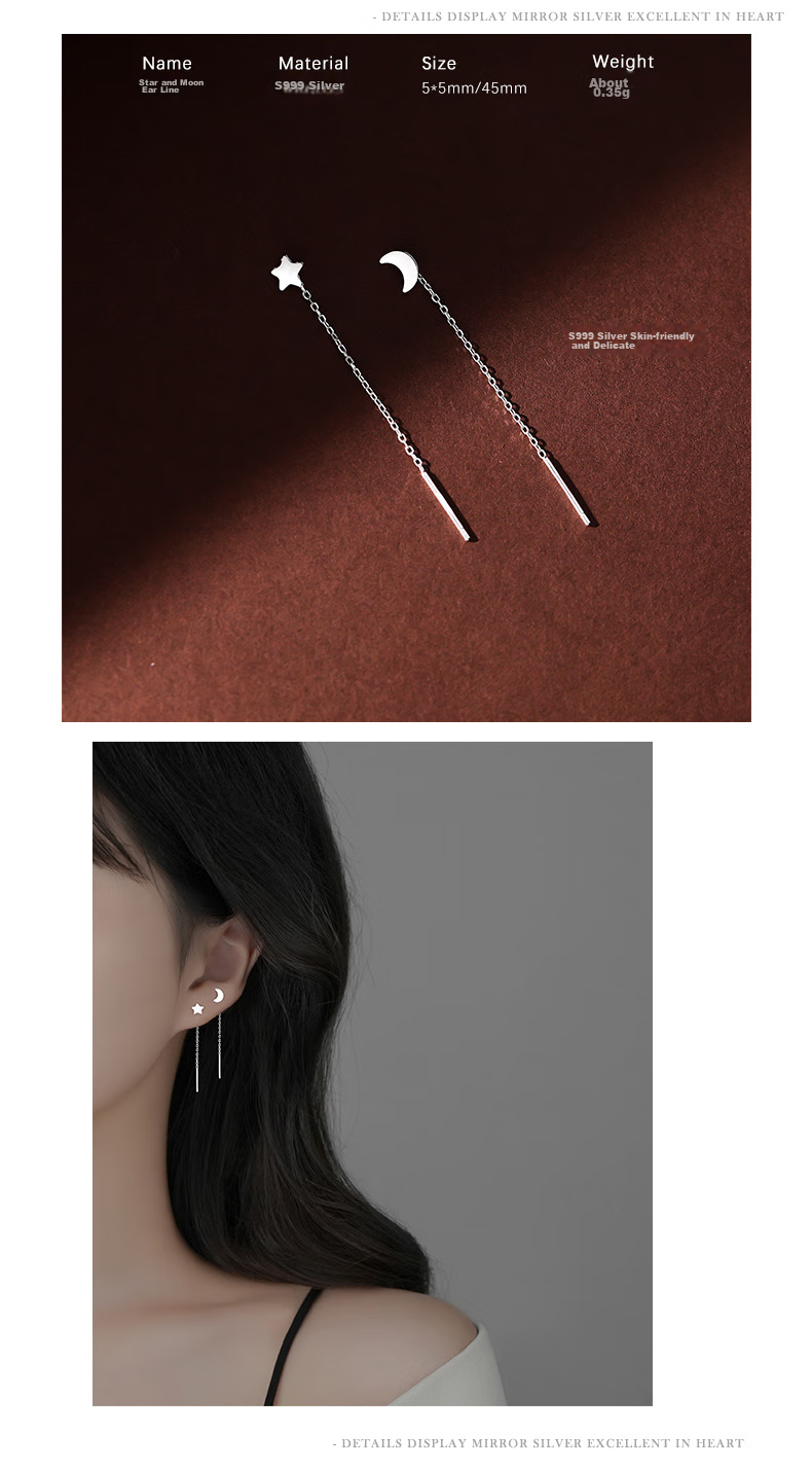 Dijing 999 Sterling Silver Ear Studs for Women, Long Earrings, Birthday Gift for Girls in 2026, Elegant Ear Hoops for Pierced Ears 6