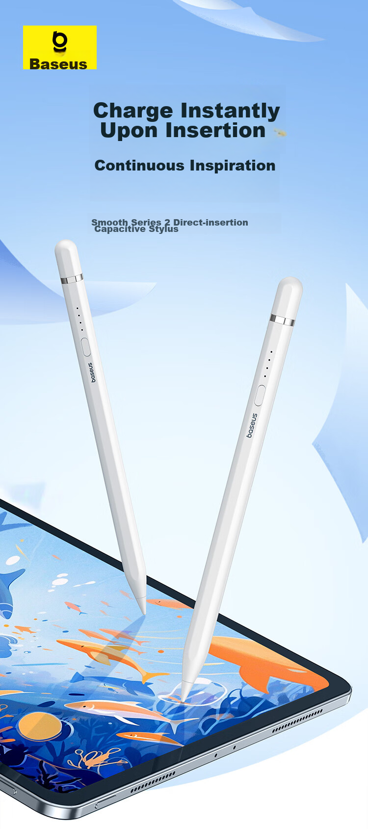 Baseus Capacitive Stylus Pen for iPad Apple Pencil [Direct Plug/C Port Fast Charging] Compatible with Pro/Air/Mini7/iPad11 Tablet Touchscreen Stylus Apple Pencil 2nd Generation 4