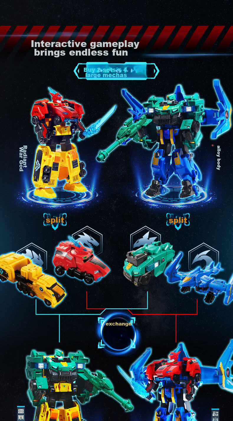 AULDEY Quantum Team Transforming Robot Flash Change Combination Mecha Glory War God Children's Toy, Birthday Gift for Boys 13