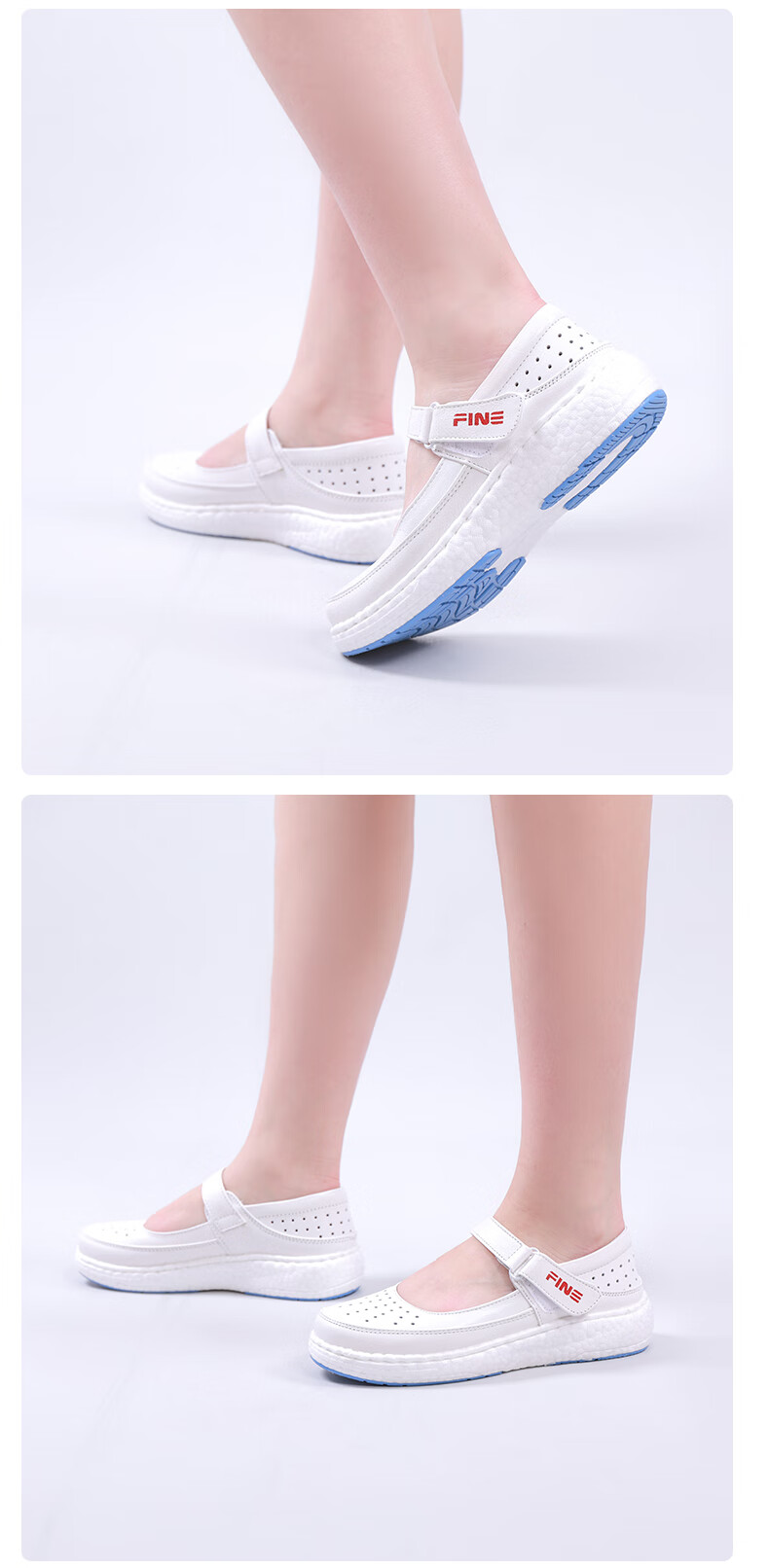 Feiying Popcorn Style Nurse Shoes for Women, Genuine Leather Spring And Summer Comfortable Breathable Medical Work Shoes BT2603 White Size 40 4